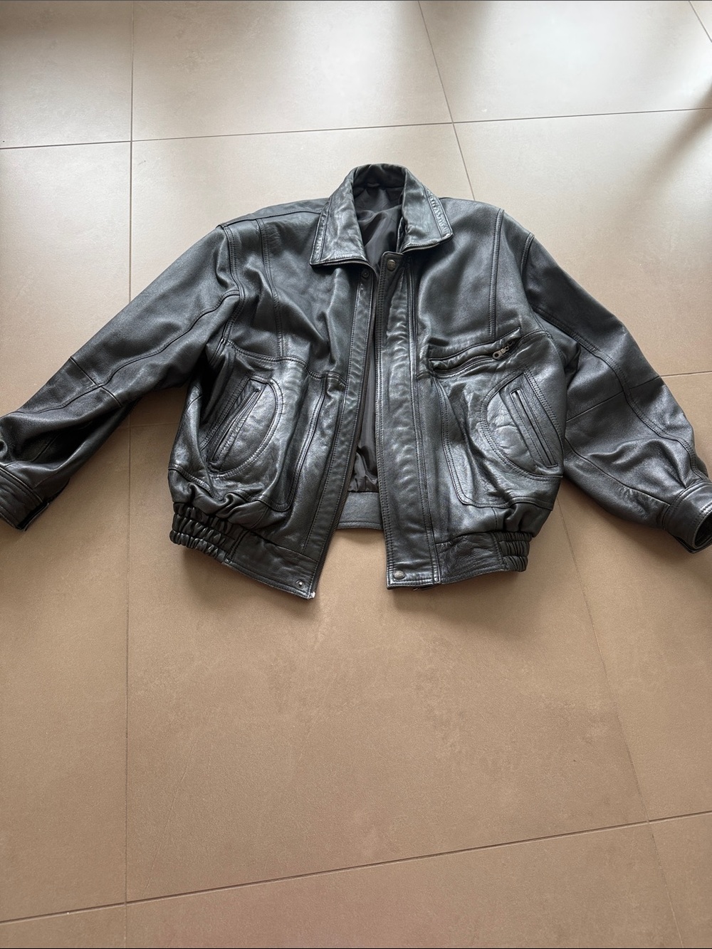 Men's Black Leather Bomber Jacket